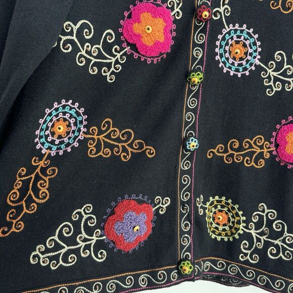 JACK B QUICK Sweater Women Ramie Cotton Embroidery Boho Art To Wear Sz L - Picture 3 of 7